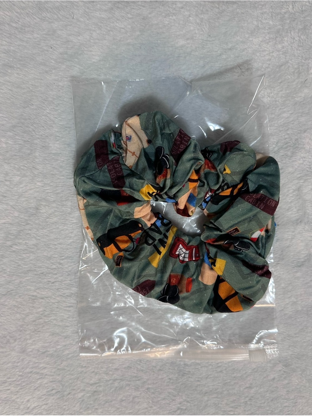 JEM Green Patterned Kids Scrunchie with Multicolor Print